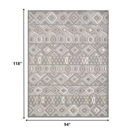 8’ x 10’ Gray Ivory Aztec Pattern Indoor Outdoor Area Rug. Picture 7