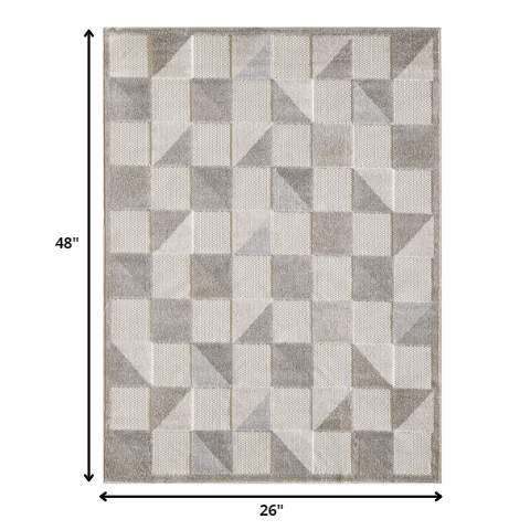2' X 4' Gray Geometric Stain Resistant Indoor Outdoor Area Rug. Picture 6