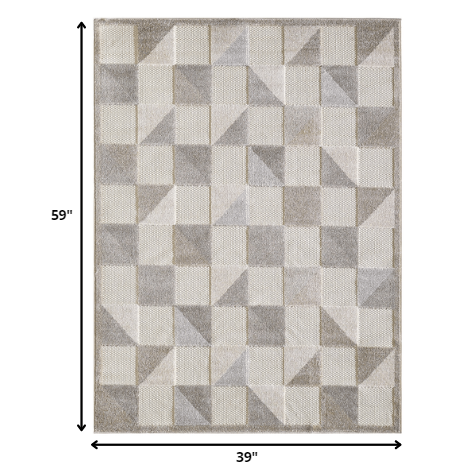 3' X 5' Gray Geometric Stain Resistant Indoor Outdoor Area Rug. Picture 6
