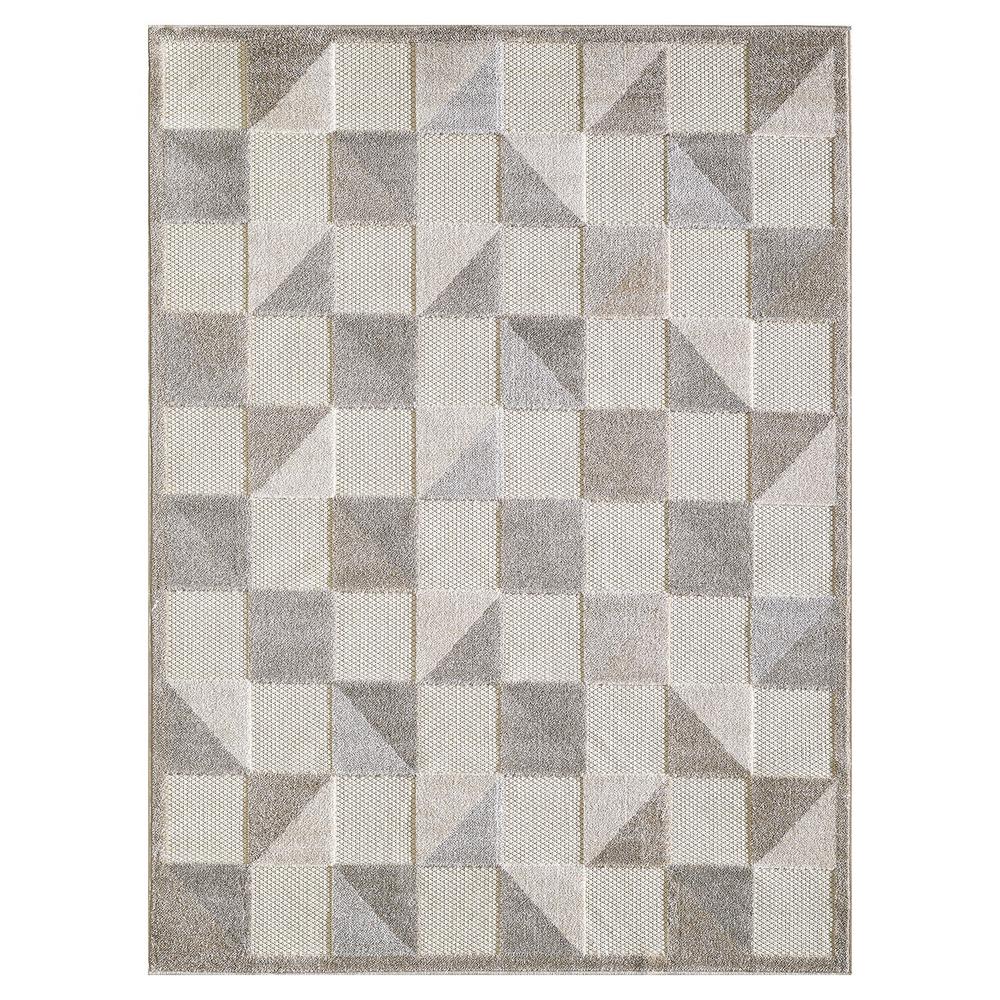 5' X 7' Gray Geometric Stain Resistant Indoor Outdoor Area Rug. Picture 1