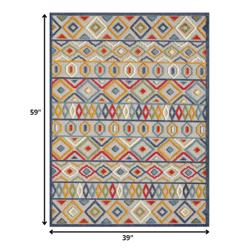 3’ x 5’ Multi Aztec Pattern Indoor Outdoor Area Rug. Picture 7