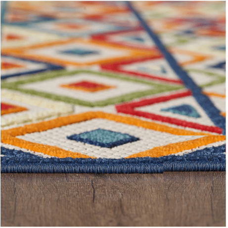 7' X 9' Ivory And Blue Southwestern Stain Resistant Indoor Outdoor Area Rug. Picture 2