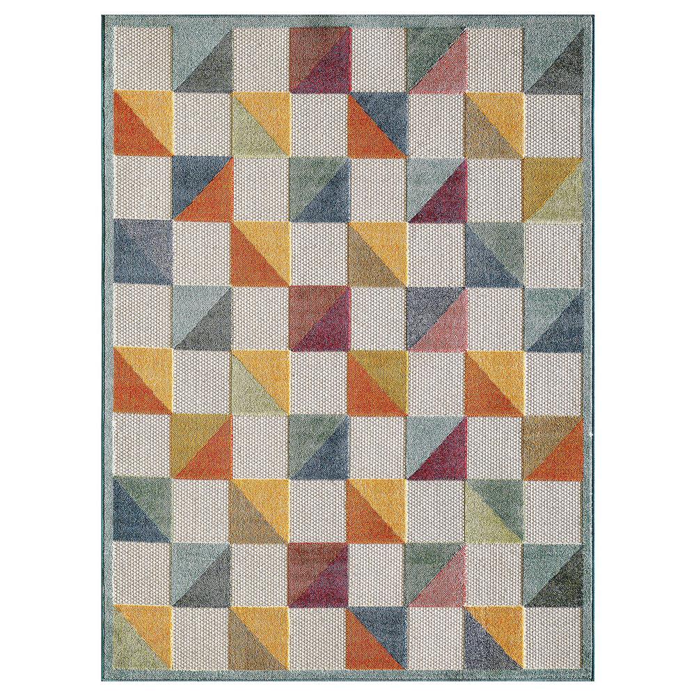 2' X 4' Orange And Ivory Geometric Stain Resistant Indoor Outdoor Area Rug. Picture 1