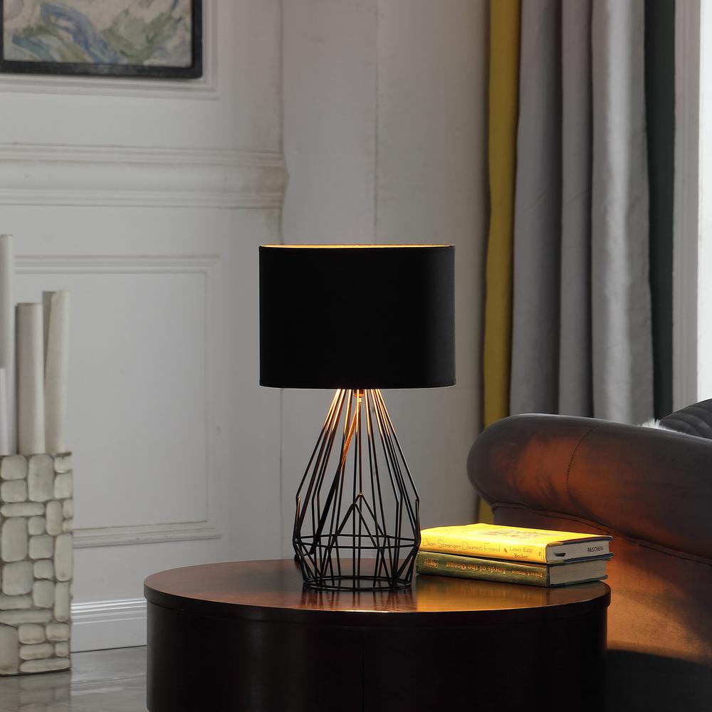 18” Asymmetric Black Cage Metal Table Lamp. Picture 4