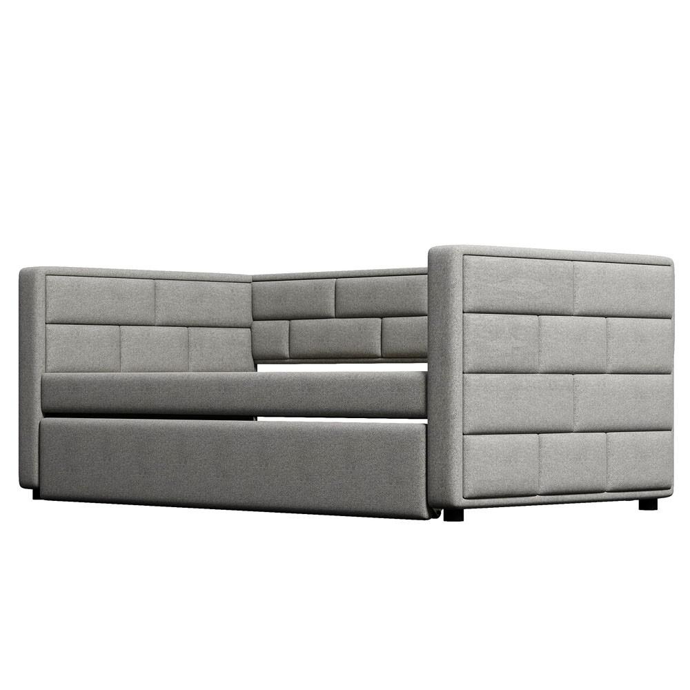 Twin Gray Upholstered Polyester Blend Bed With Trundle. Picture 2