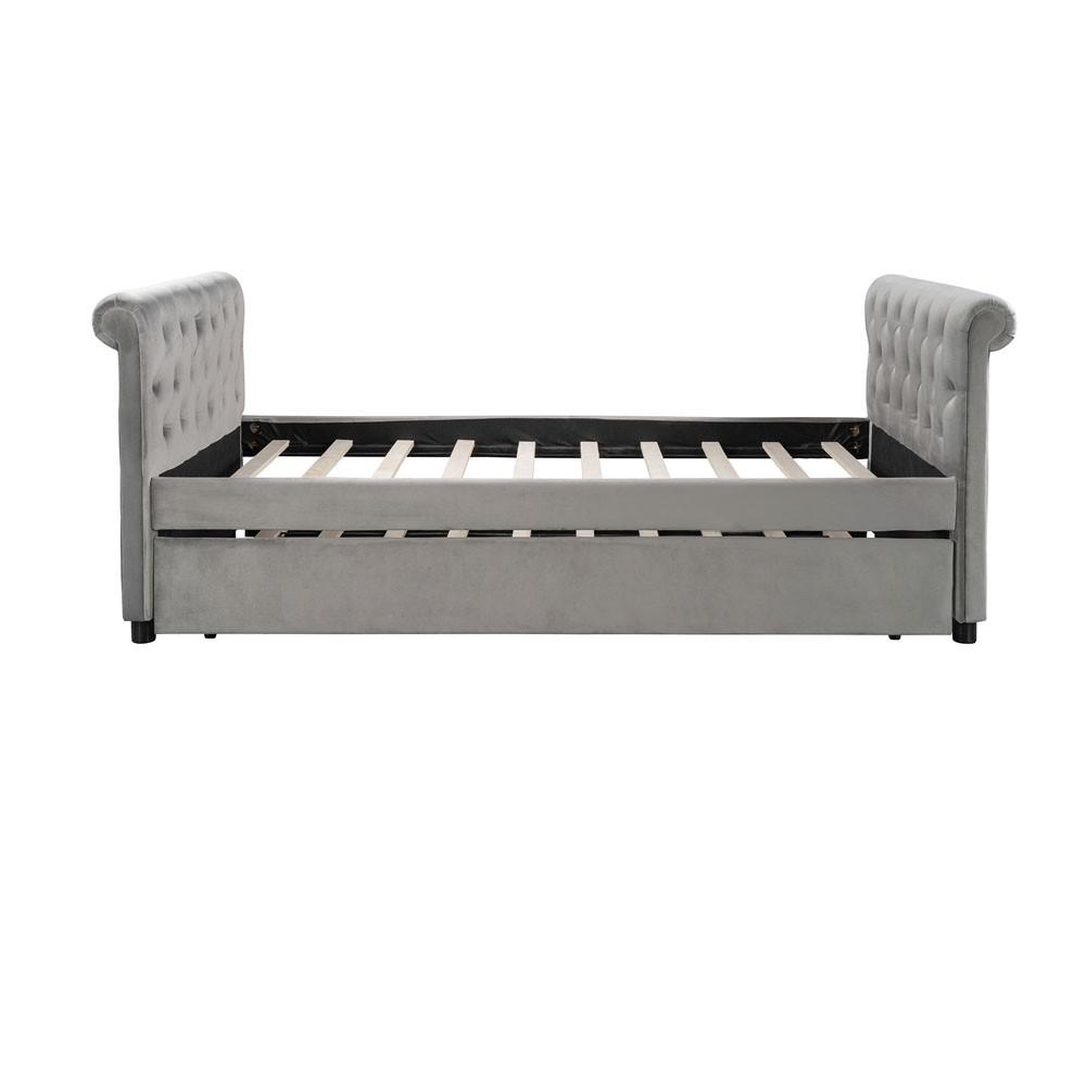 Gray Twin Tufted Upholstered Polyester Blend Bed with Trundle. Picture 4