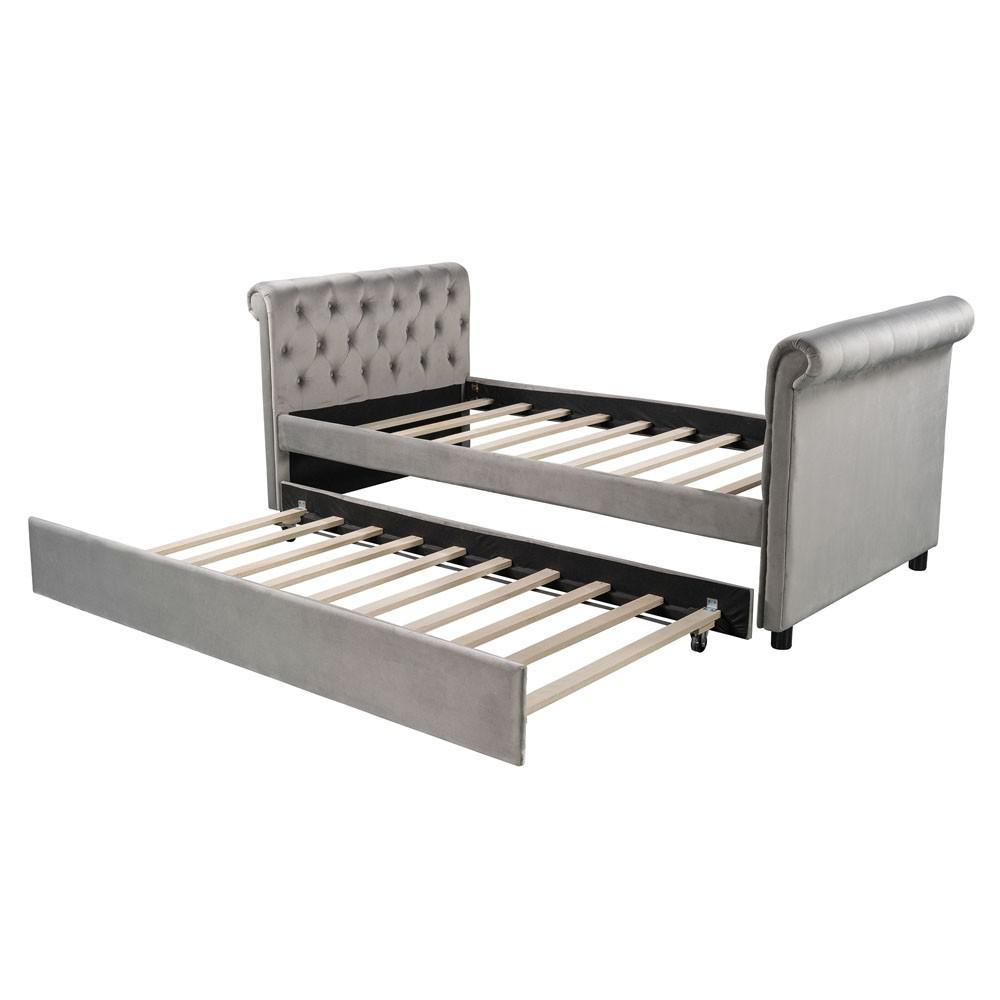 Gray Twin Tufted Upholstered Polyester Blend Bed with Trundle. Picture 5