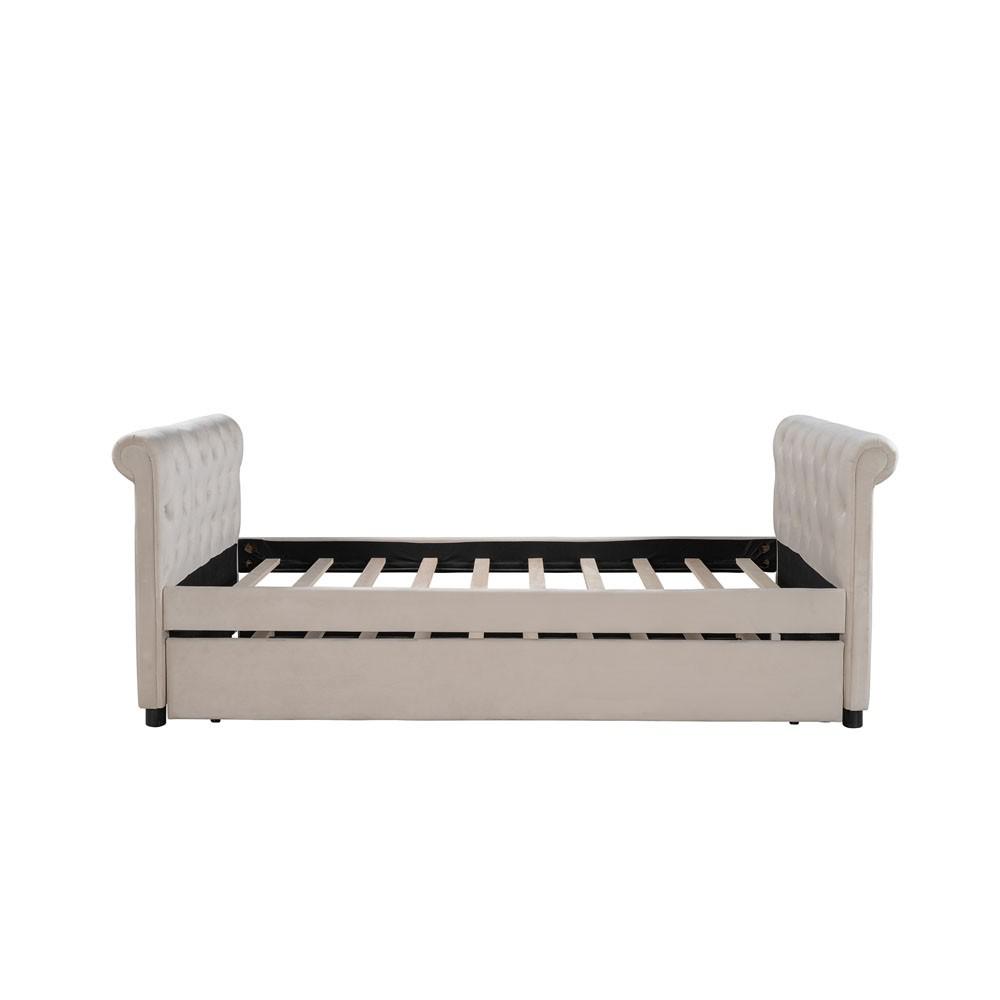Twin Tufted Beige Upholstered Polyester Blend Bed With Trundle. Picture 5