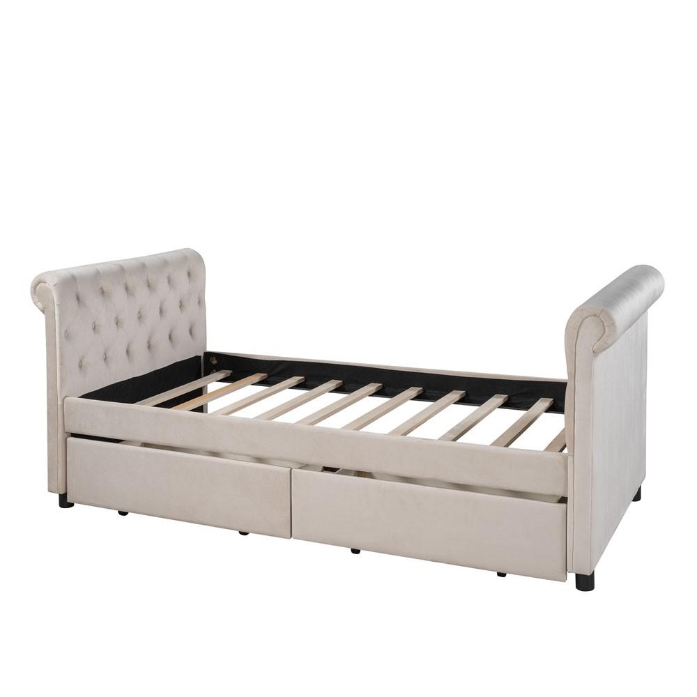 Twin Tufted Beige Upholstered Polyester Blend Bed. Picture 2