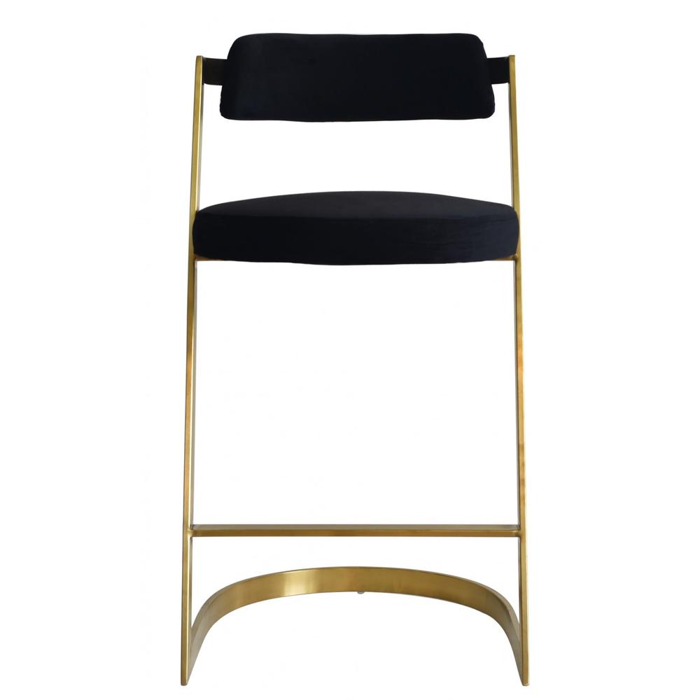26" Black, Gold Velvet, Stainless Steel Low Back Counter Height Bar Chair. Picture 2
