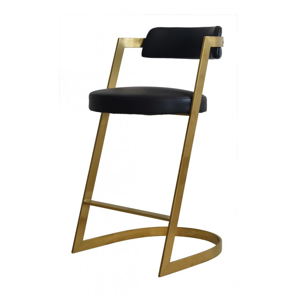 Black, Gold Faux Leather, Stainless Steel Low Back Counter Height Bar Chair. Picture 1