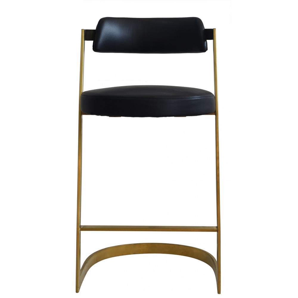 Black, Gold Faux Leather, Stainless Steel Low Back Counter Height Bar Chair. Picture 2