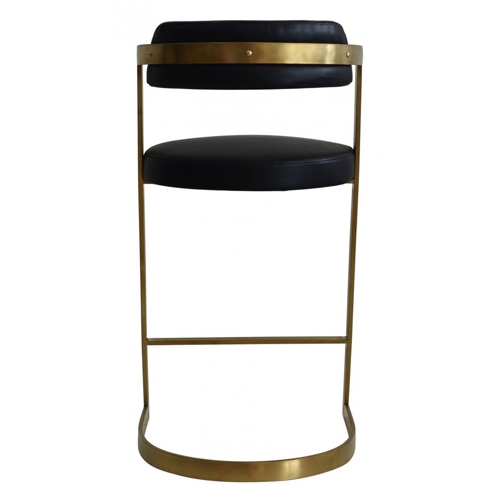 Black, Gold Faux Leather, Stainless Steel Low Back Counter Height Bar Chair. Picture 3