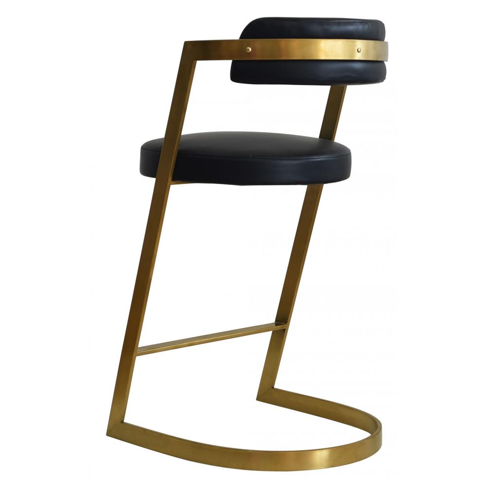 Black, Gold Faux Leather, Stainless Steel Low Back Counter Height Bar Chair. Picture 4