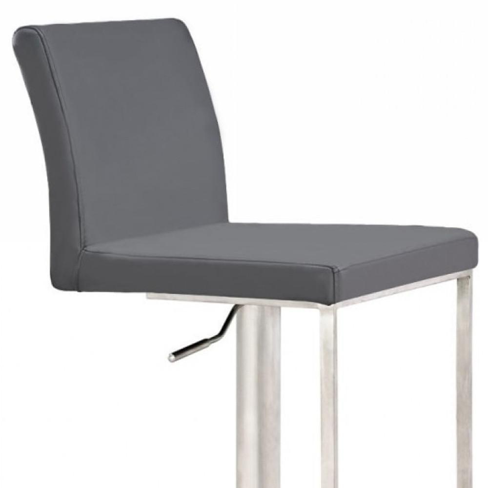 Grey Faux Leather, Stainless Steel Swivel Low Back Adjustable Height Bar Chair. Picture 4