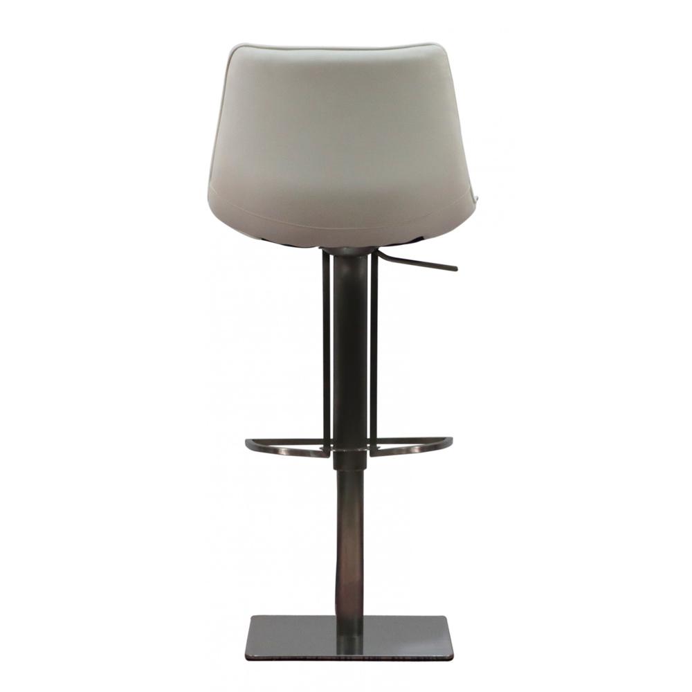 40" White Faux Leather And Stainless Steel Swivel Adjustable Height Bar Chair. Picture 2
