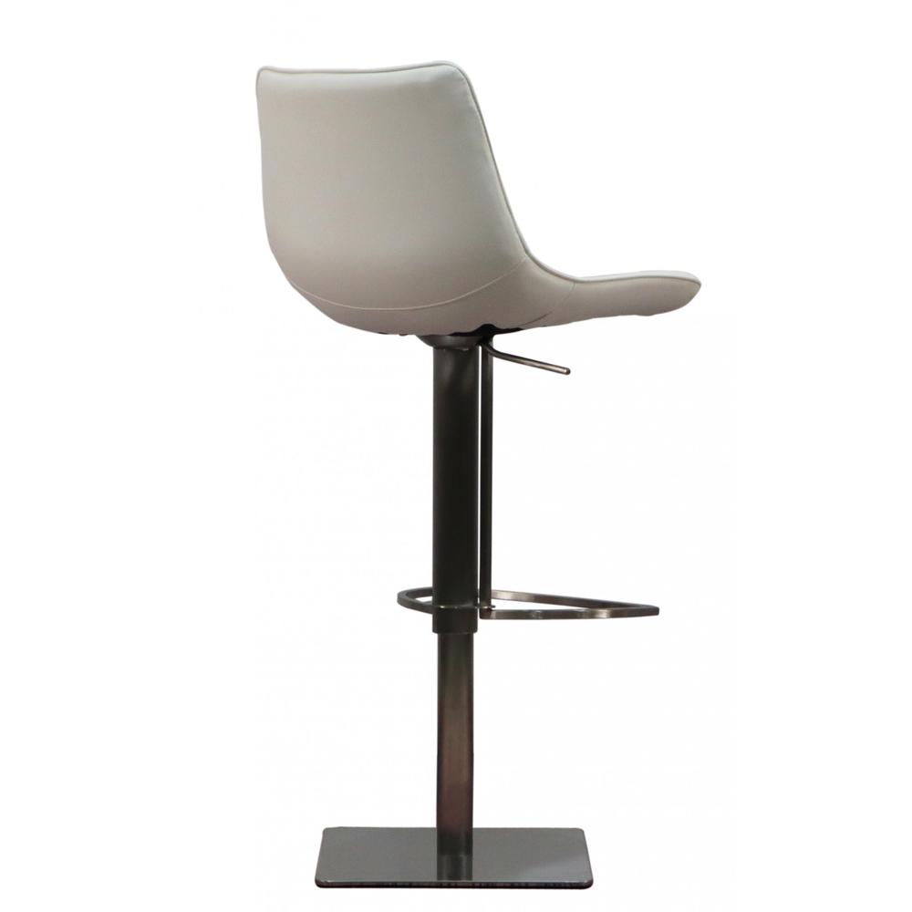 40" White Faux Leather And Stainless Steel Swivel Adjustable Height Bar Chair. Picture 3