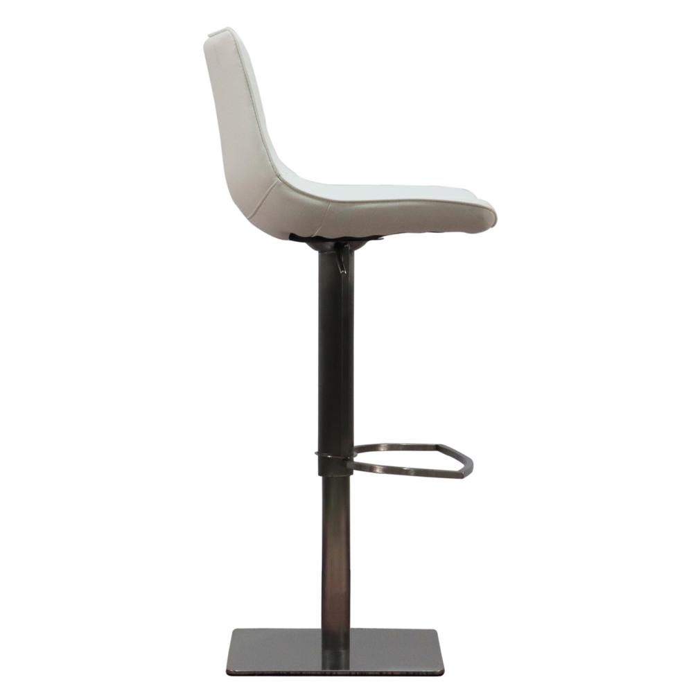40" White Faux Leather And Stainless Steel Swivel Adjustable Height Bar Chair. Picture 4