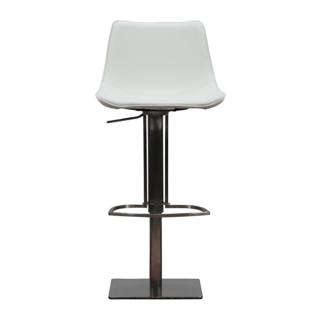 40" White Faux Leather And Stainless Steel Swivel Adjustable Height Bar Chair. Picture 5