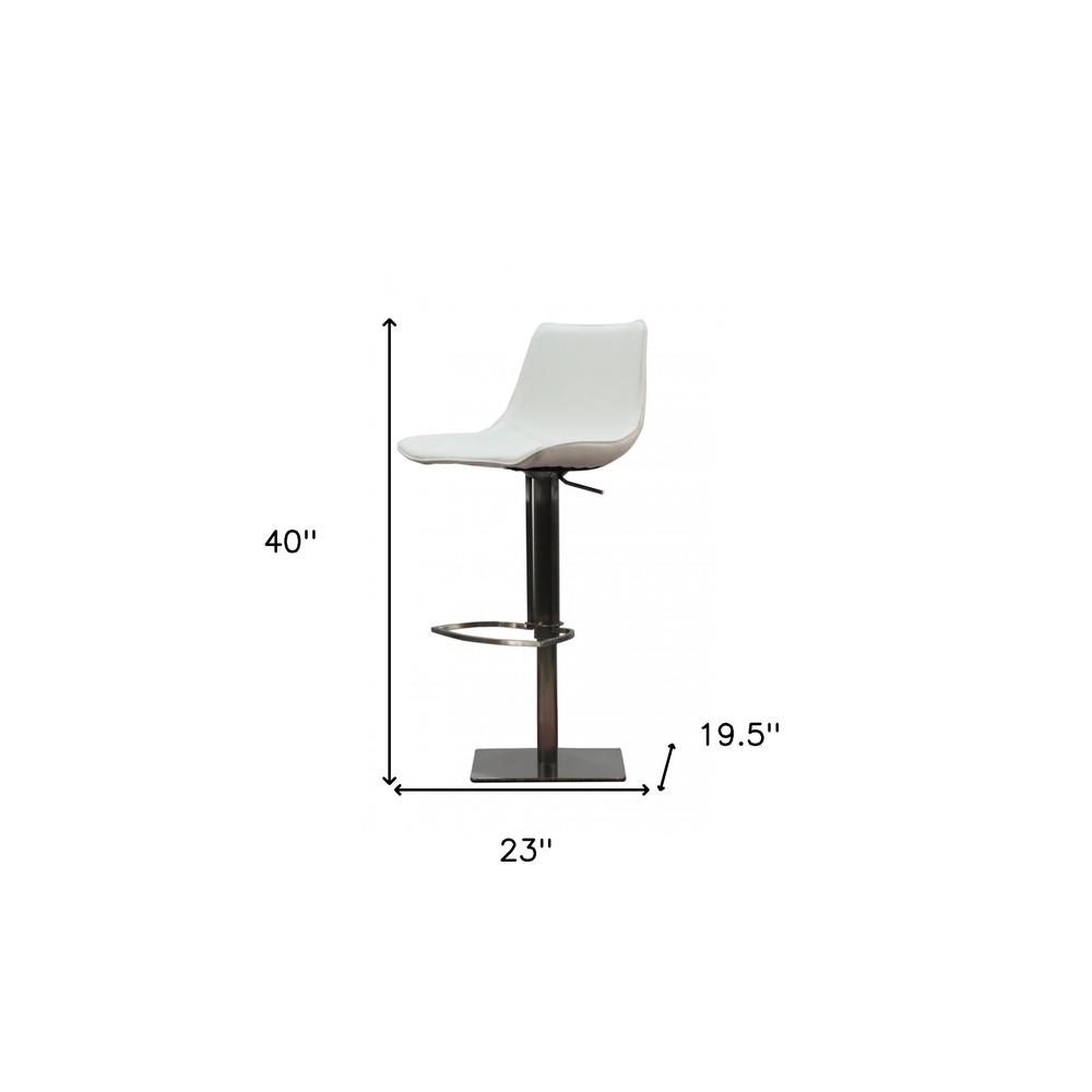 40" White Faux Leather And Stainless Steel Swivel Adjustable Height Bar Chair. Picture 7