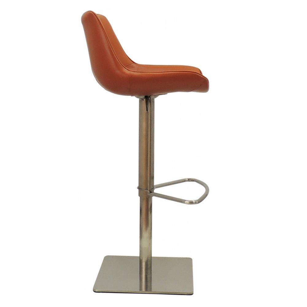 42" Cognac Faux Leather And Stainless Steel Swivel Adjustable Height Bar Chair. Picture 3