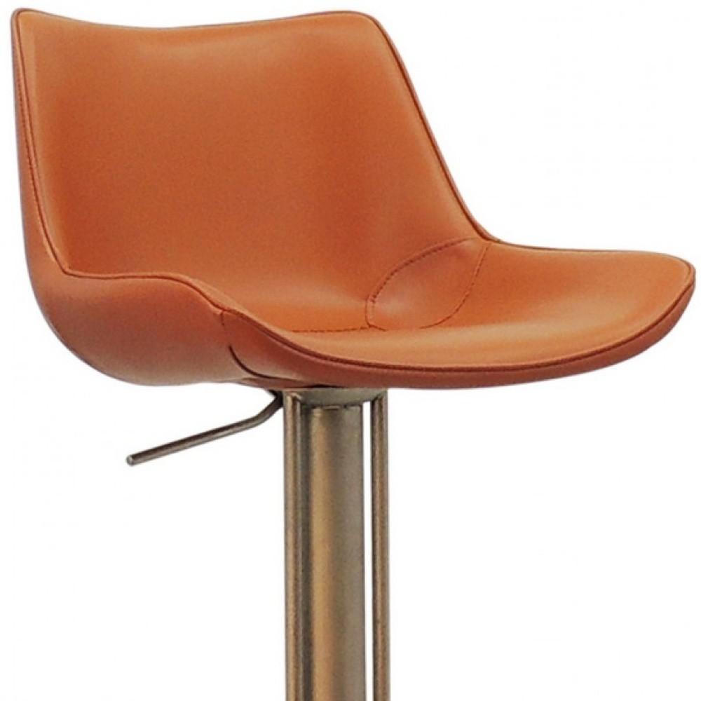 42" Cognac Faux Leather And Stainless Steel Swivel Adjustable Height Bar Chair. Picture 6
