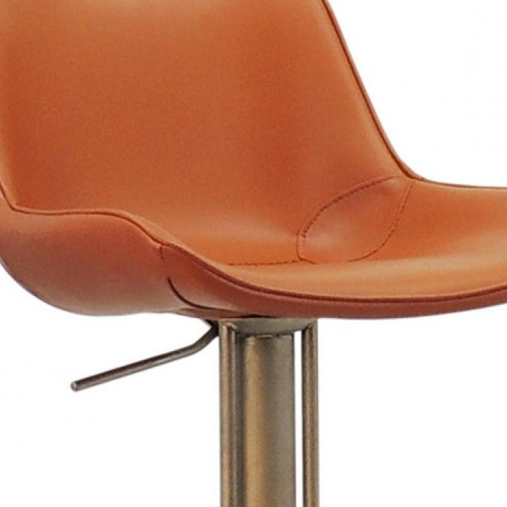 42" Cognac Faux Leather And Stainless Steel Swivel Adjustable Height Bar Chair. Picture 7
