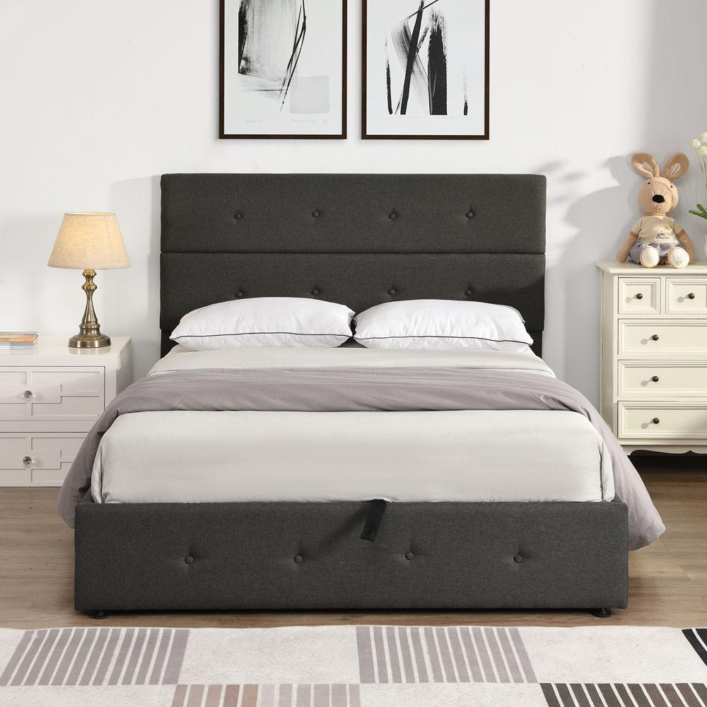 Iron Full Double Tufted Gray Upholstered Linen Blend Bed. Picture 8