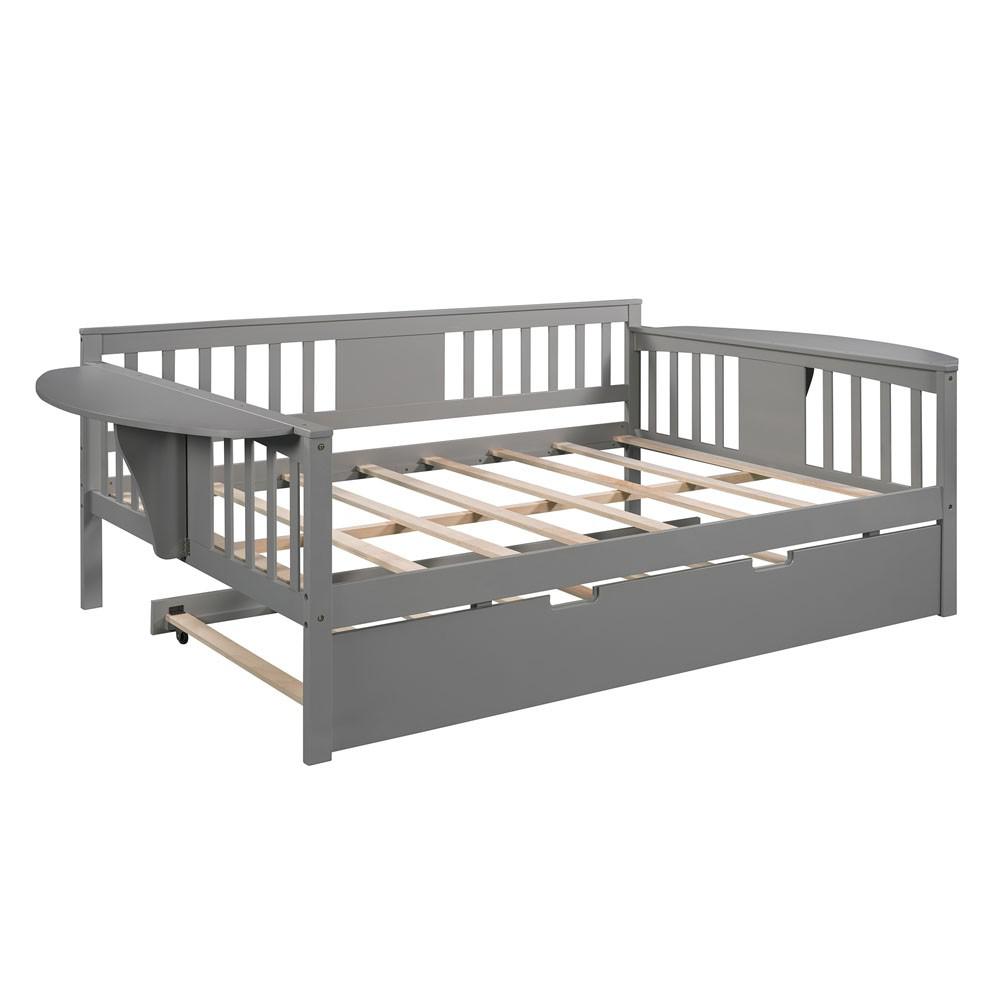 Gray Solid and Manufactured Wood Bed with Trundle. Picture 1