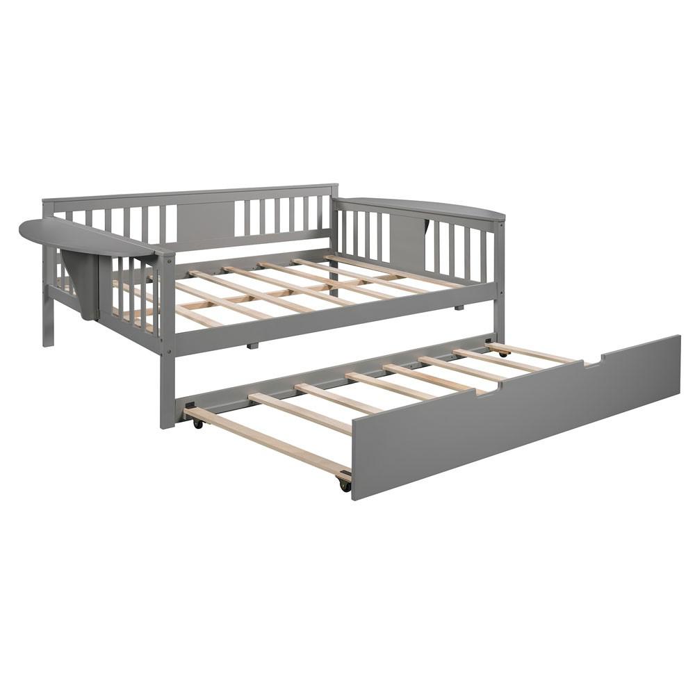 Gray Solid and Manufactured Wood Bed with Trundle. Picture 4
