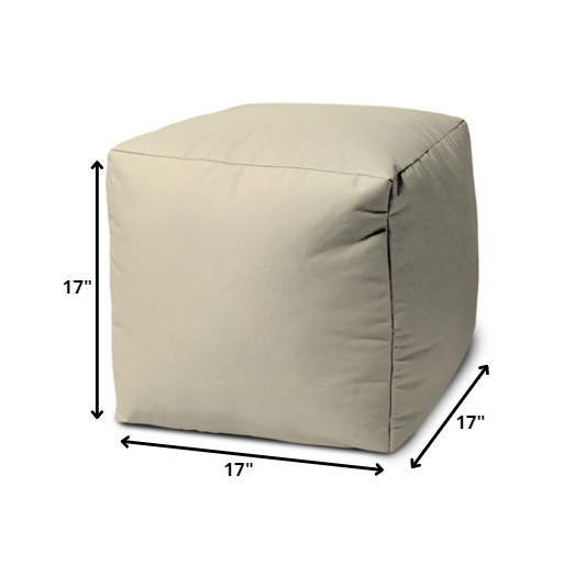 17" Cool Neutral Ivory Solid Color Indoor Outdoor Pouf Ottoman. Picture 4