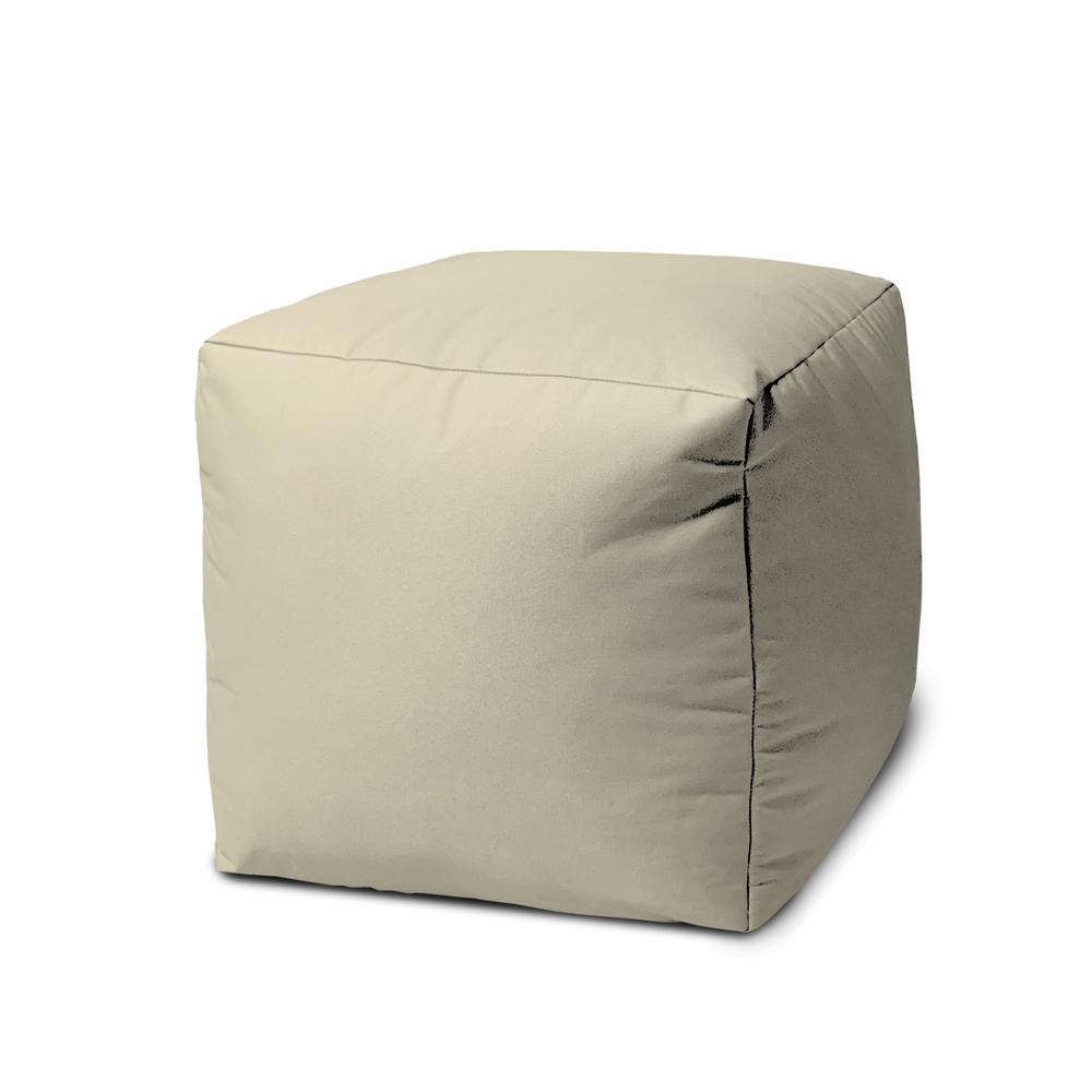 17" Cool Neutral Ivory Solid Color Indoor Outdoor Pouf Ottoman. Picture 1