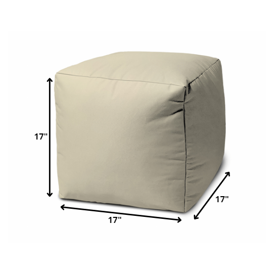 17" Cool Neutral Ivory Solid Color Indoor Outdoor Pouf Ottoman. Picture 5
