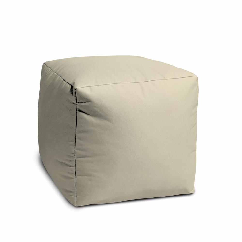 17" Cool Neutral Ivory Solid Color Indoor Outdoor Pouf Ottoman. Picture 2