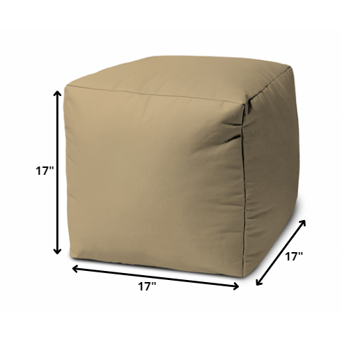 17" Cool Khaki Tan Solid Color Indoor Outdoor Pouf Ottoman. Picture 4