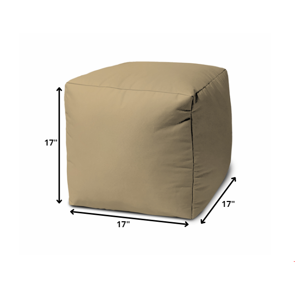 17" Cool Khaki Tan Solid Color Indoor Outdoor Pouf Ottoman. Picture 5