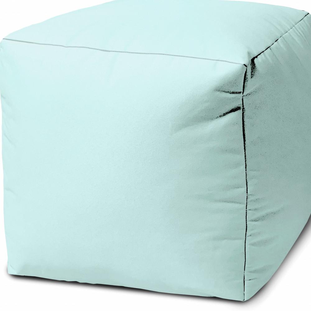 17" Cool Pale Aqua Solid Color Indoor Outdoor Pouf Ottoman. Picture 3