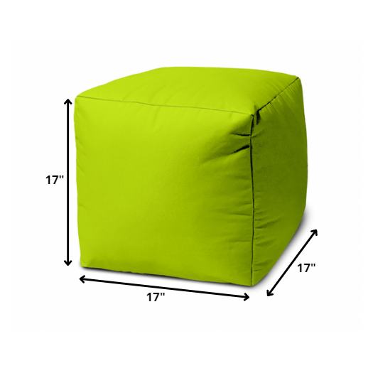 17" Cool Lemongrass Green Solid Color Indoor Outdoor Pouf Ottoman. Picture 4