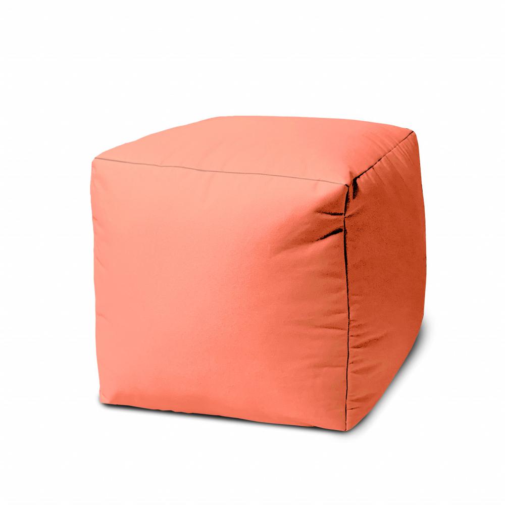 17" Cool Flamingo Coral Solid Color Indoor Outdoor Pouf Ottoman. Picture 1