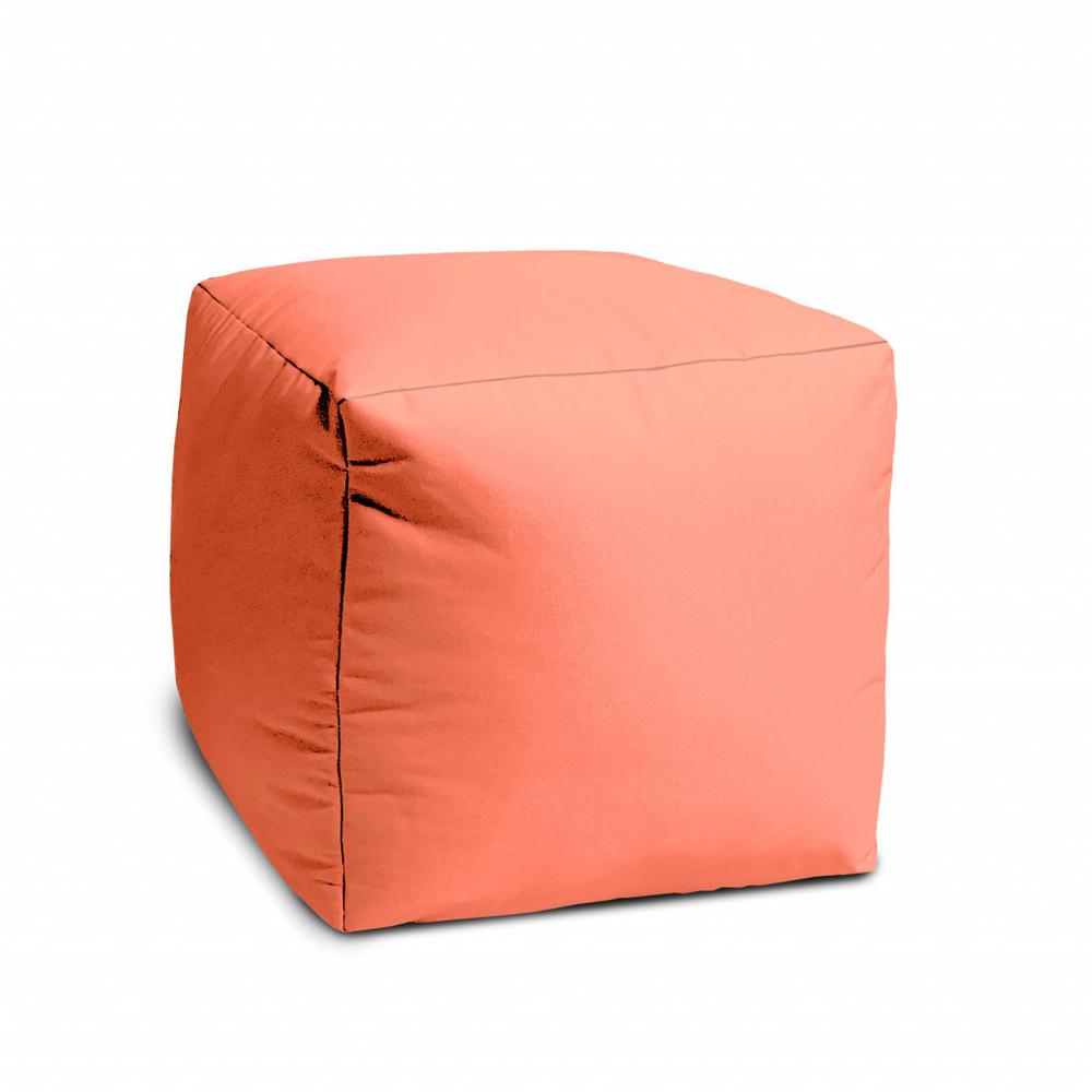 17" Cool Flamingo Coral Solid Color Indoor Outdoor Pouf Ottoman. Picture 2