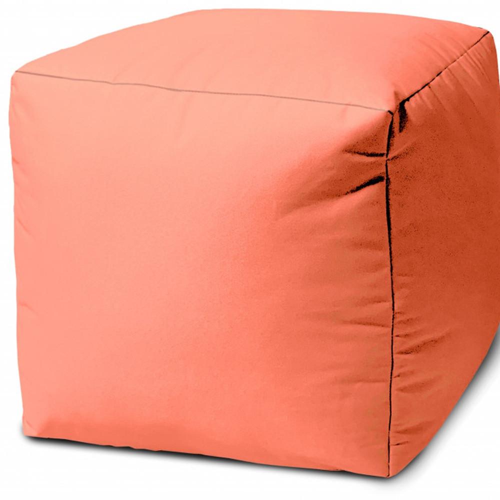 17" Cool Flamingo Coral Solid Color Indoor Outdoor Pouf Ottoman. Picture 3