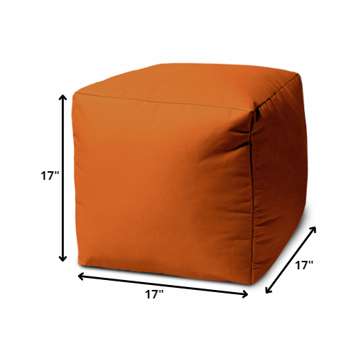 17" Cool Orange Solid Color Indoor Outdoor Pouf Ottoman. Picture 5