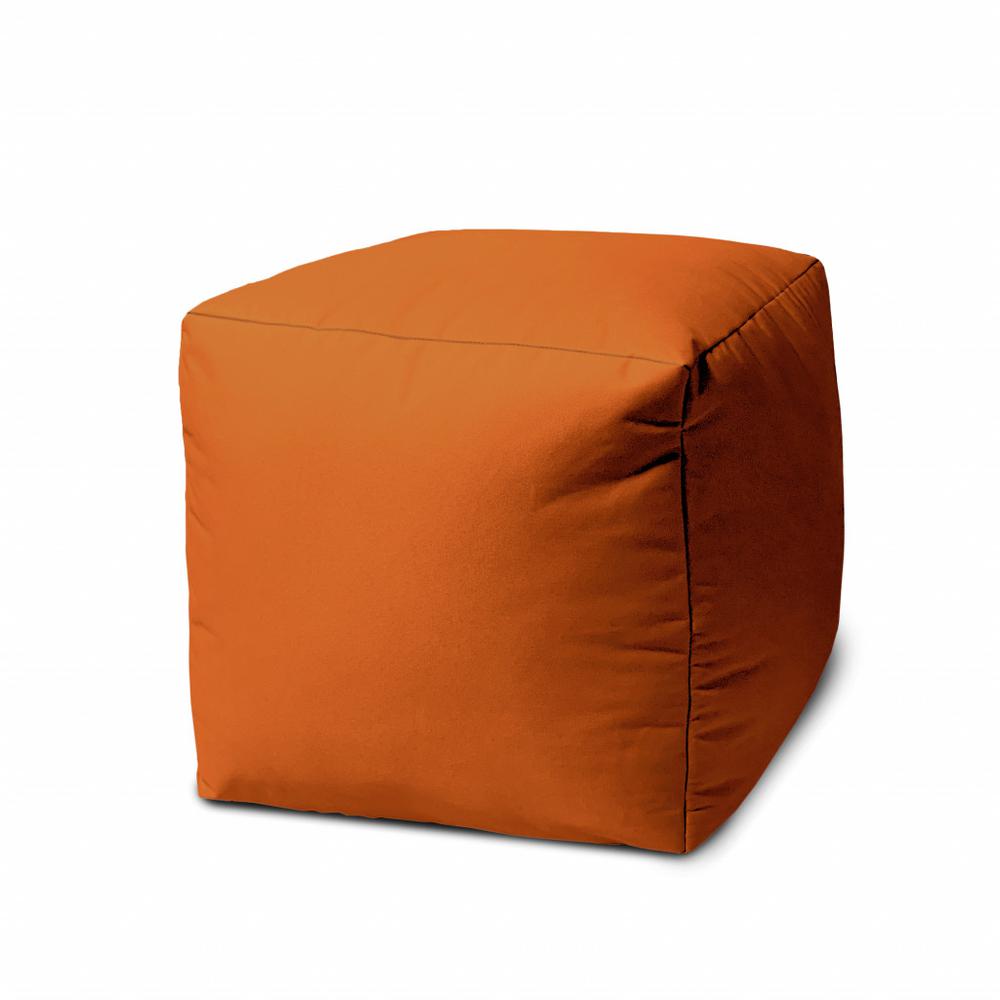 17" Cool Orange Solid Color Indoor Outdoor Pouf Ottoman. Picture 1