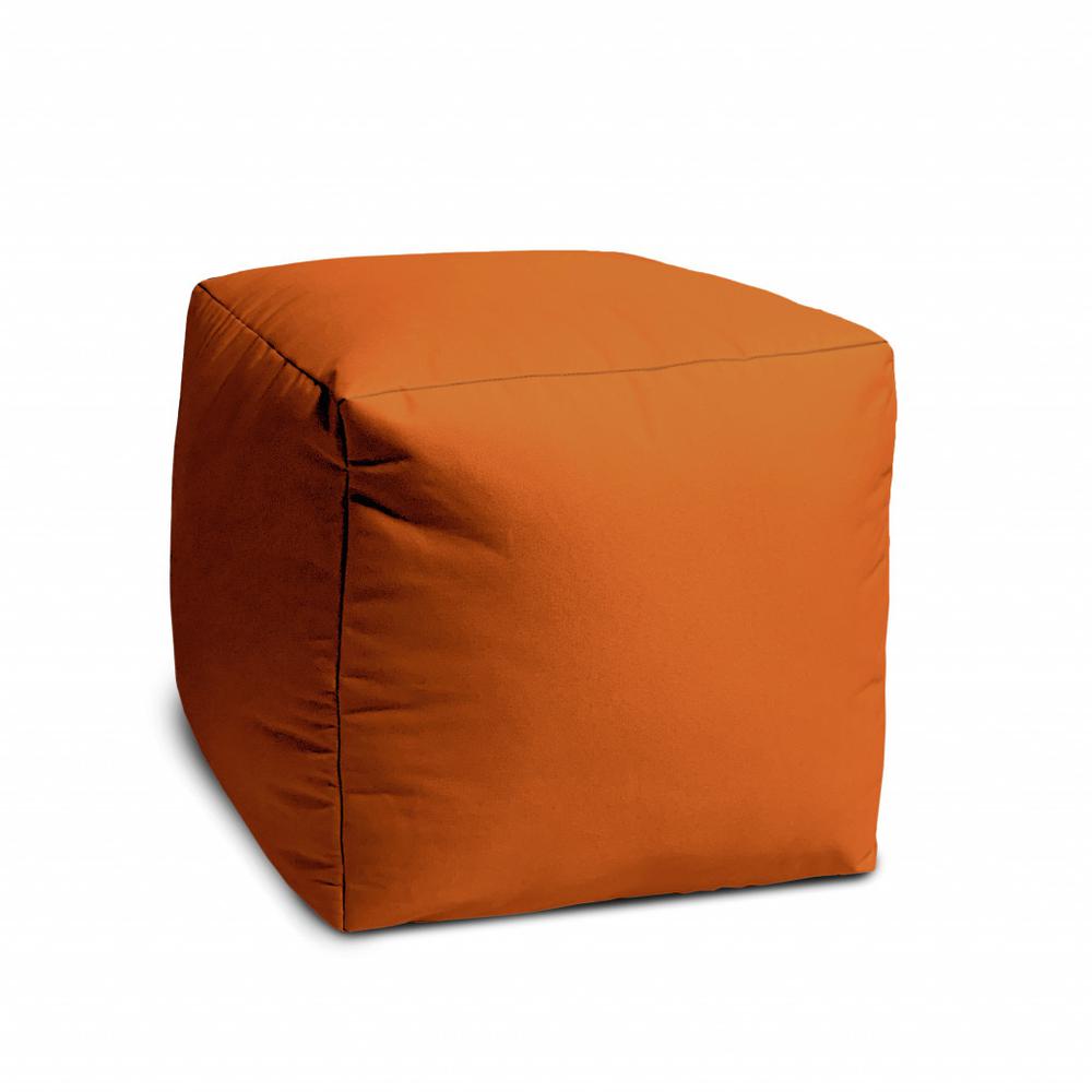 17" Cool Orange Solid Color Indoor Outdoor Pouf Ottoman. Picture 2