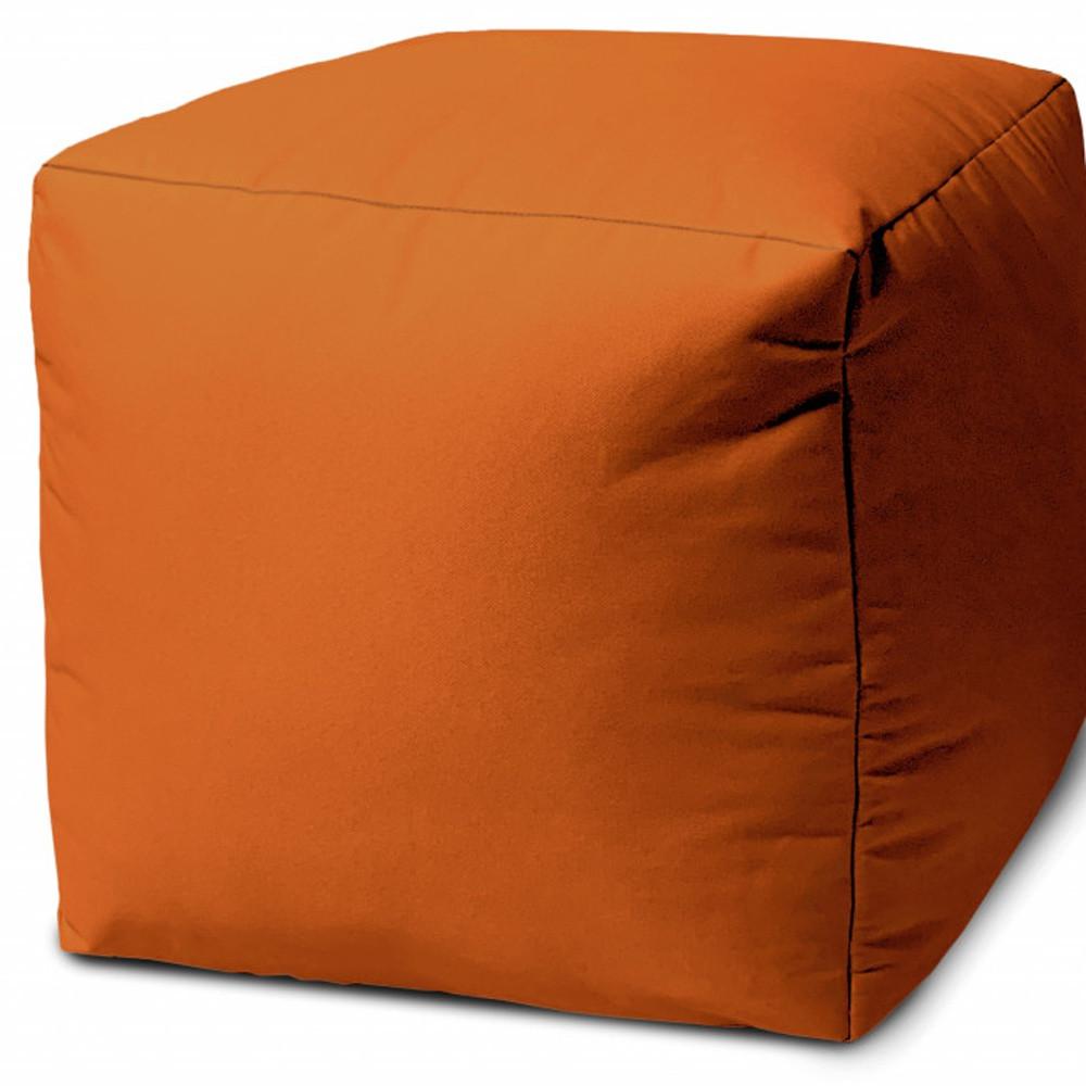 17" Cool Orange Solid Color Indoor Outdoor Pouf Ottoman. Picture 3