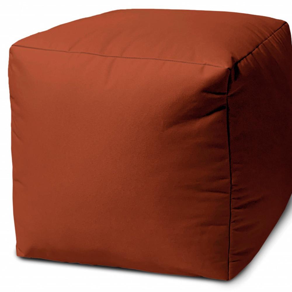 17" Cool Dark Amber Rust Solid Color Indoor Outdoor Pouf Ottoman. Picture 3