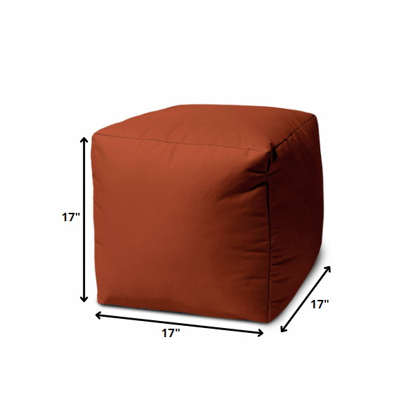 17" Cool Dark Amber Rust Solid Color Indoor Outdoor Pouf Ottoman. Picture 5
