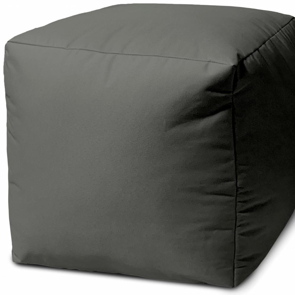 17" Cool Dark Gray Solid Color Indoor Outdoor Pouf Ottoman. Picture 3