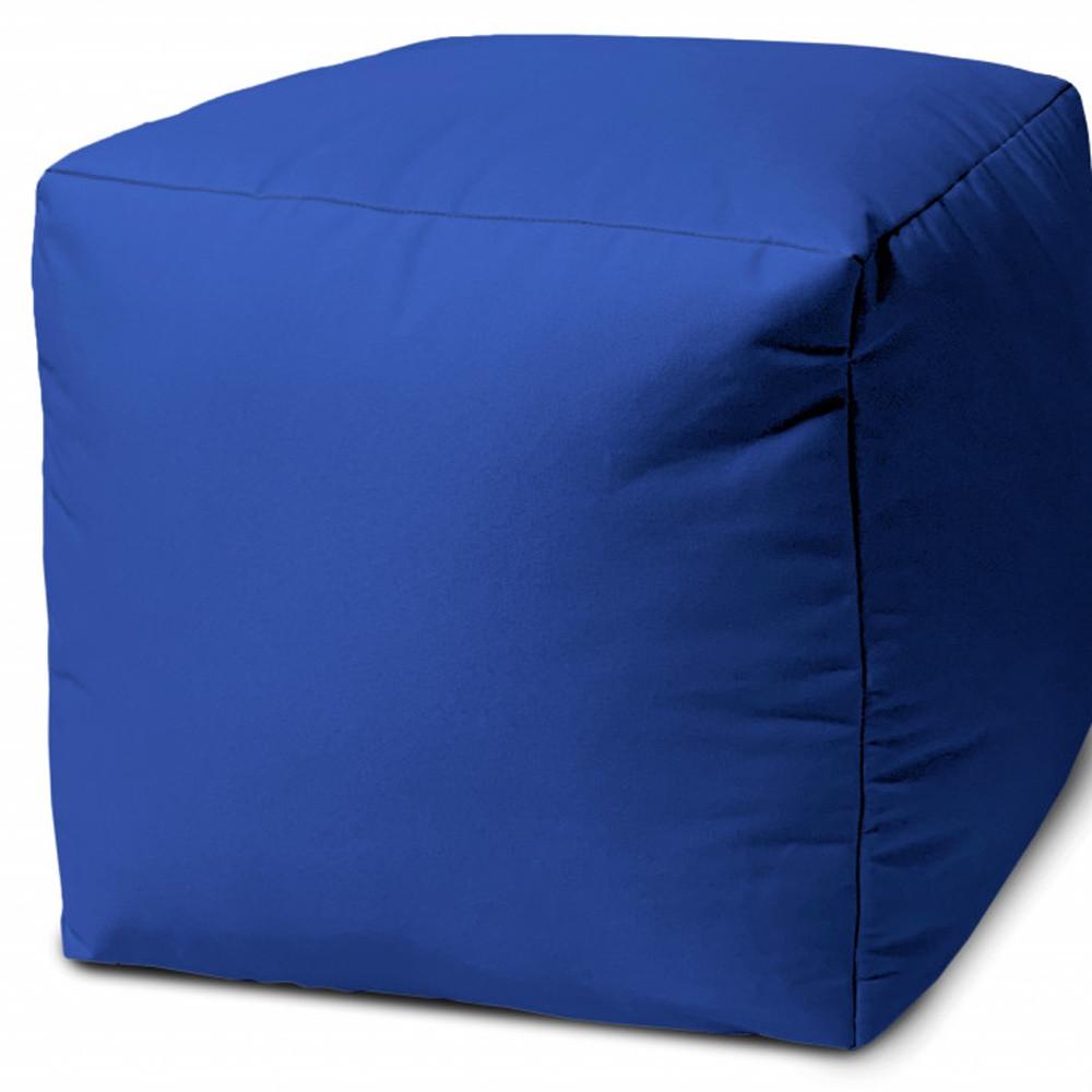 17" Cool Primary Blue Solid Color Indoor Outdoor Pouf Ottoman. Picture 3