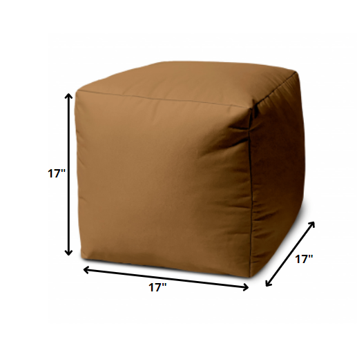 17" Cool Warm Mocha Brown Solid Color Indoor Outdoor Pouf Ottoman. Picture 4
